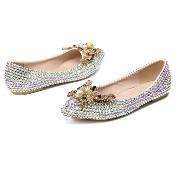 Chic / Beautiful Multi-Colors 2019 Rhinestone Pearl Butterfly Flat Pointed Toe Wedding Shoes
