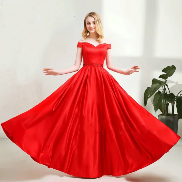 Chic / Beautiful Blushing Pink Prom Dresses 2018 A-Line / Princess Off-The-Shoulder Backless Short Sleeve Floor-Length / Long Formal Dresses