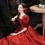 Elegant Burgundy Satin Prom Dresses 2021 A-Line / Princess Square Neckline Puffy Short Sleeve Backless Floor-Length / Long Prom Dresses