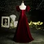 Vintage / Retro Burgundy Suede Prom Dresses 2021 A-Line / Princess Square Neckline Puffy Short Sleeve Backless Floor-Length / Long Formal Dresses