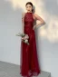 Charming Sparkly Burgundy Sequins Evening Dresses 2021 A-Line / Princess Sleeveless Scoop Neck Floor-Length / Long Prom Formal Dresses