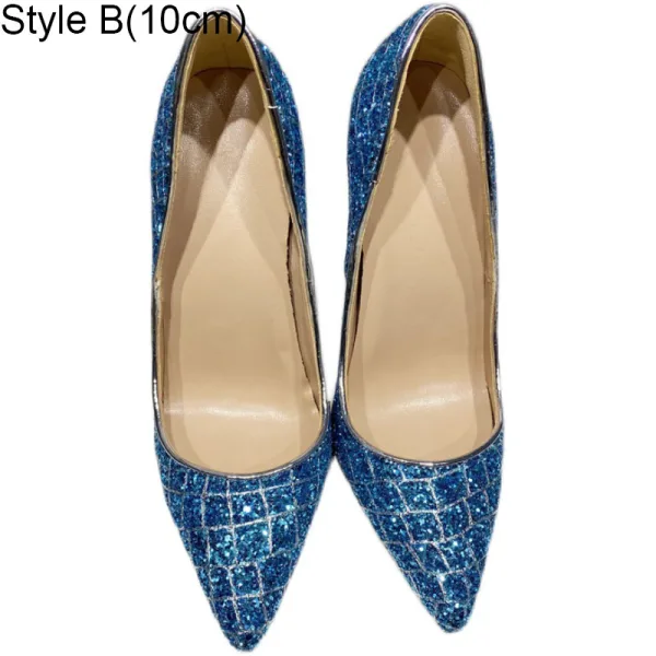 Sparkly Ocean Blue Sequins Cocktail Party Evening Party Pumps 2021 12 cm Stiletto Heels Pointed Toe Pumps High Heels