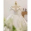 High-end Ivory Satin Wedding Dresses 2021 Ball Gown Off-The-Shoulder Puffy Short Sleeve Royal Train Wedding
