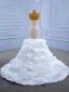 Luxe Haut de Gamme Charmant Blanche Volants en Cascade Robe De Mariée 2021 Trompette / Sirène Bretelles Spaghetti Sans Manches Perlage Perle En Dentelle Fleur Dos Nu