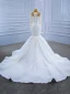 High-end White Beading Sequins Wedding Dresses 2021 Trumpet / Mermaid Scoop Neck Long Sleeve Cathedral Train Wedding