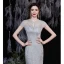Charming Silver Grey Beading Evening Dresses 2021 Trumpet / Mermaid Scoop Neck Pearl Sequins Short Sleeve Floor-Length / Long Formal Dresses
