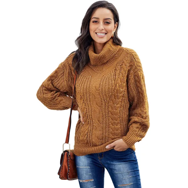 Comfortable Fall Winter Royal Blue Street Wear Knitting Loose Sweaters 2021 High Neck Long Sleeve Women Tops