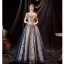 Charmant Bling Bling Océan Bleu Robe De Bal 2021 Princesse Encolure Dégagée Perlage Paillettes En Dentelle Fleur Manches Courtes Dos Nu Longue Robe De Ceremonie