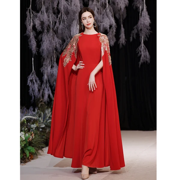 Chic / Belle Rouge Paillettes manteau Robe De Bal Robe De Soirée 2021 Princesse Encolure Dégagée Sans Manches Longue Robe De Ceremonie