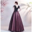 Vintage / Originale Violet Perlage Paillettes En Dentelle Fleur Robe De Bal 2021 Princesse V-Cou Manches Courtes Dos Nu Longue Robe De Ceremonie
