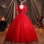 Scintillantes Rouge Robe De Bal Princesse 2021 Col Haut Perlage Étoile Paillettes Manches de cloche Dos Nu Longue Robe De Ceremonie