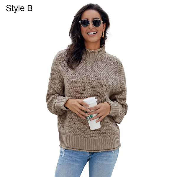 Comfortable Fall Winter Orange Casual Knitting Sweaters 2021 Cotton Loose High Neck Long Sleeve Women Tops