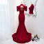 Chic / Beautiful Burgundy Satin Cheongsam / Qipao Evening Dresses 2021 A-Line / Princess High Neck Backless Rhinestone Sash Short Sleeve Floor-Length / Long Evening Party