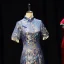 Chinese style Navy Blue Embroidered Satin Cheongsam 2021 Trumpet / Mermaid High Neck Beading Tassel Short Sleeve Ankle Length Cheongsam / Qipao