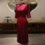 Chinese style Burgundy Satin Cheongsam 2021 Trumpet / Mermaid High Neck Beading Sequins 3/4 Sleeve Ankle Length Cheongsam / Qipao