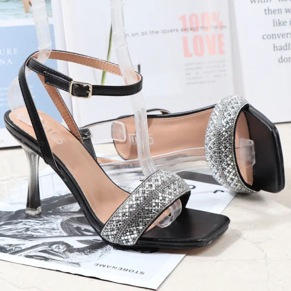Sexy White Cocktail Party Evening Party Womens Sandals 2021 Ankle Strap Rhinestone 9 cm Open / Peep Toe Stiletto Heels Sandals High Heels