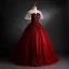 Sparkly Burgundy Sequins Prom Dresses 2021 Ball Gown V-Neck Beading Short Sleeve Backless Floor-Length / Long Formal Dresses
