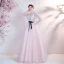 Chic / Belle Rougissant Rose Robe De Bal 2021 Princesse Encolure Dégagée Perlage Perle Faux Diamant En Dentelle Fleur Manches Courtes Dos Nu Noeud Ceinture Longue Robe De Ceremonie