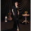 Sexy Black Split Front Evening Dresses 2021 Trumpet / Mermaid V-Neck Satin Short Sleeve Evening Party Floor-Length / Long Formal Dresses