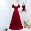 Chic / Beautiful Burgundy Prom Dresses 2021 Satin A-Line / Princess Square Neckline Beading Ruffle Short Sleeve Backless Floor-Length / Long Formal Dresses
