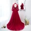 Chic / Belle Bordeaux Robe De Bal 2021 Princesse Col Haut Perlage Faux Diamant Paillettes 3/4 Manches Dos Nu Train De Balayage Promo Robe De Ceremonie