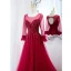 Chic / Belle Bordeaux Robe De Bal 2021 Princesse U-Cou Perlage En Dentelle Fleur Manches Longues Dos Nu Longue Promo Robe De Ceremonie