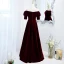 Elegant Suede Burgundy Prom Dresses 2021 A-Line / Princess Off-The-Shoulder Short Sleeve Backless Floor-Length / Long Prom Formal Dresses