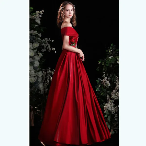 Chic / Belle Bordeaux Robe De Bal 2021 Princesse De l'épaule Manches Courtes Dos Nu Longue Promo Robe De Ceremonie