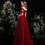 Charming Burgundy Pleated Prom Dresses 2021 A-Line / Princess Off-The-Shoulder Sleeveless Backless Split Front Floor-Length / Long Formal Dresses