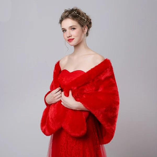 Rouge Fausse Fourrure Châles Mariage Soirée Promo 2017