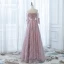 Chic / Belle Robe De Soirée 2017 De l'épaule 1/2 Manches Perlage Noeud Ceinture Volants Dentelle Longue Robe De Ceremonie