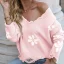 Fashion Fall Winter Street Wear Tan Knitting Flower Sweaters 2021 V-Neck Long Sleeve Loose Women Tops