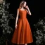 Fashion Orange Homecoming Satin Graduation Dresses 2021 A-Line / Princess Square Neckline Sleeveless Backless Bow Tea-length Formal Dresses