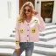 Fashion Street Wear Fall Winter Knitting Grey Smiley Emoji Sweaters 2021 V-Neck Long Sleeve Loose Women Tops