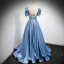 Mode Bleu Ciel Satin Robe De Bal 2021 Princesse Encolure Carrée Gonflée Manches Courtes Dos Nu Perlage Perle Noeud Faux Diamant Ceinture Longue Promo Robe De Ceremonie