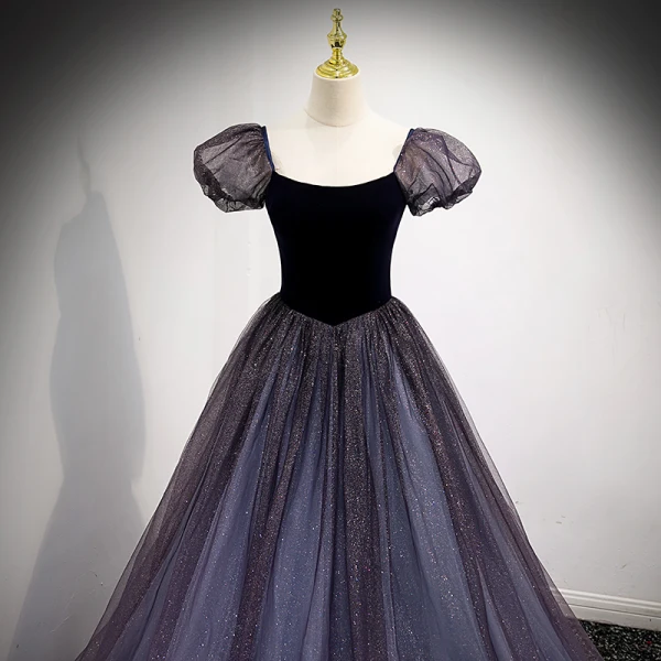 Glitzernden Schwarz Prinzessin Ballkleider 2021 Eckiger Ausschnitt Pailletten Ärmel Rückenfreies Lange Ball Festliche Kleider