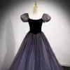 Sparkly Black Princess Prom Dresses 2021 Square Neckline Sequins Cap Sleeves Backless Floor-Length / Long Prom Formal Dresses