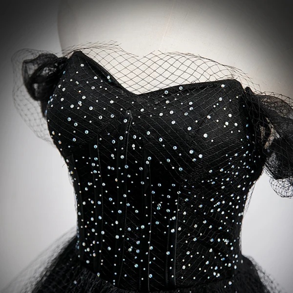 Charmant Noire Paillettes Robe De Bal 2021 Princesse De l'épaule Manches Courtes Dos Nu Longue Promo Robe De Ceremonie