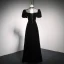 Elegant Black Suede Prom Dresses 2021 A-Line / Princess High Neck Bow Puffy Short Sleeve Backless Floor-Length / Long Formal Dresses