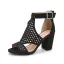 Schöne Schwarz Strassenmode Sandalen Damen 2021 Durchbohrt T-Riemen 8 cm Thick Heels Peeptoes Sandaletten