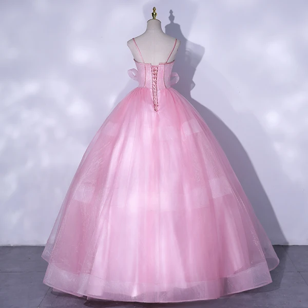 Schöne Pink Ballkleider 2021 Ballkleid Spaghettiträger Ärmellos Rückenfreies Schleife Lange Ball Festliche Kleider
