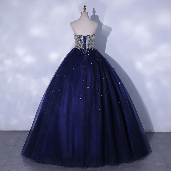 Chic / Belle Bleu Marine Robe De Bal 2021 Robe Boule Bustier Perlage Paillettes Sans Manches Dos Nu Longue Robe De Ceremonie
