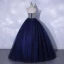 Chic / Belle Bleu Marine Robe De Bal 2021 Robe Boule Bustier Perlage Paillettes Sans Manches Dos Nu Longue Robe De Ceremonie