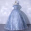 Élégant Bleu Ciel Glitter Perlage Paillettes Robe De Bal 2021 De l'épaule Manches Courtes Dos Nu Longue Robe De Ceremonie