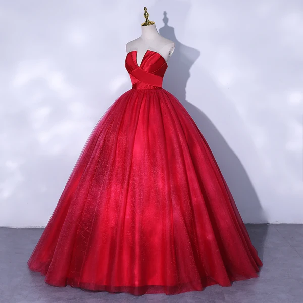 Chic / Beautiful Red Prom Dresses Ball Gown 2021 Strapless Sleeveless Backless Floor-Length / Long Prom Formal Dresses