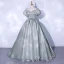 Chic Gris Vert Robe De Bal 2021 Robe Boule Encolure Dégagée Gonflée Manches Courtes Dos Nu Longue Robe De Ceremonie