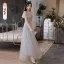 Chic / Beautiful Grey Pearl Lace Flower Bridesmaid Dresses 2021 A-Line / Princess Short Sleeve Backless Floor-Length / Long Bridesmaid Wedding Party Dresses