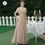 Charming Khaki Beading Sequins Backless Lace Flower Bridesmaid Dresses 2021 A-Line / Princess Short Sleeve Floor-Length / Long Bridesmaid Wedding Party Dresses