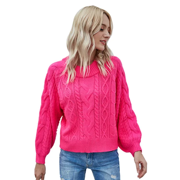 Herbst Winter Strassenmode Rosa Stiefel Pullover 2021 Lose Rundhalsausschnitt Lange Ärmel Damen Oberteile