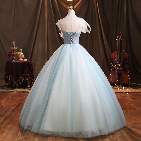 Elegant Mint Green Formal Dresses 2021 Ball Gown Scoop Neck Beading Rhinestone Sequins Sleeveless Backless Floor-Length / Long Prom Dresses
